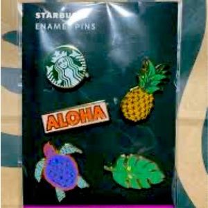 Starbucks Hawaii Collectible Pin Set Hawaiian Pineapple Aloha Turtle Leaf Coffee